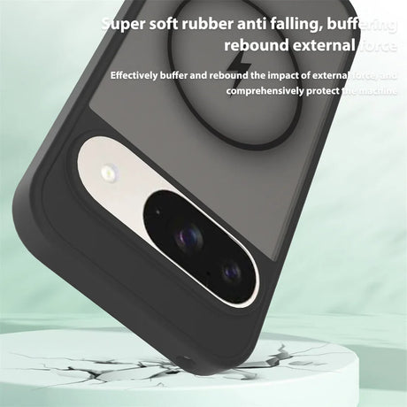 A black smartphone case with a camera cutout and charging symbol.