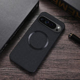 Black smartphone case with a circular cutout and multiple camera lens openings.