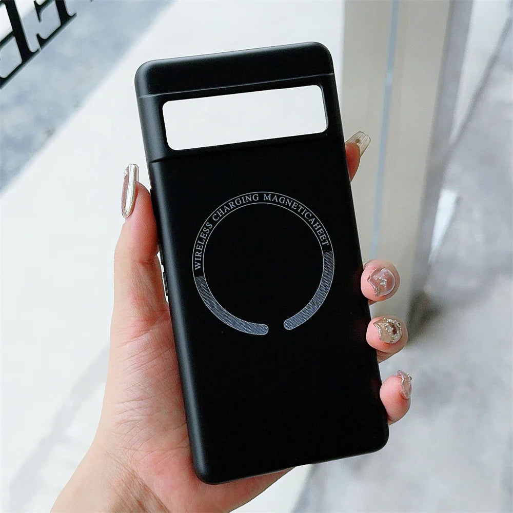 Black smartphone case with a circular design element on the back.