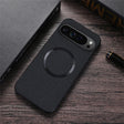 Black smartphone case with a circular cutout and triple camera module.