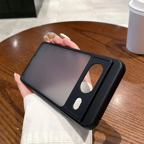 Black smartphone case with a sliding cover for the camera lenses.