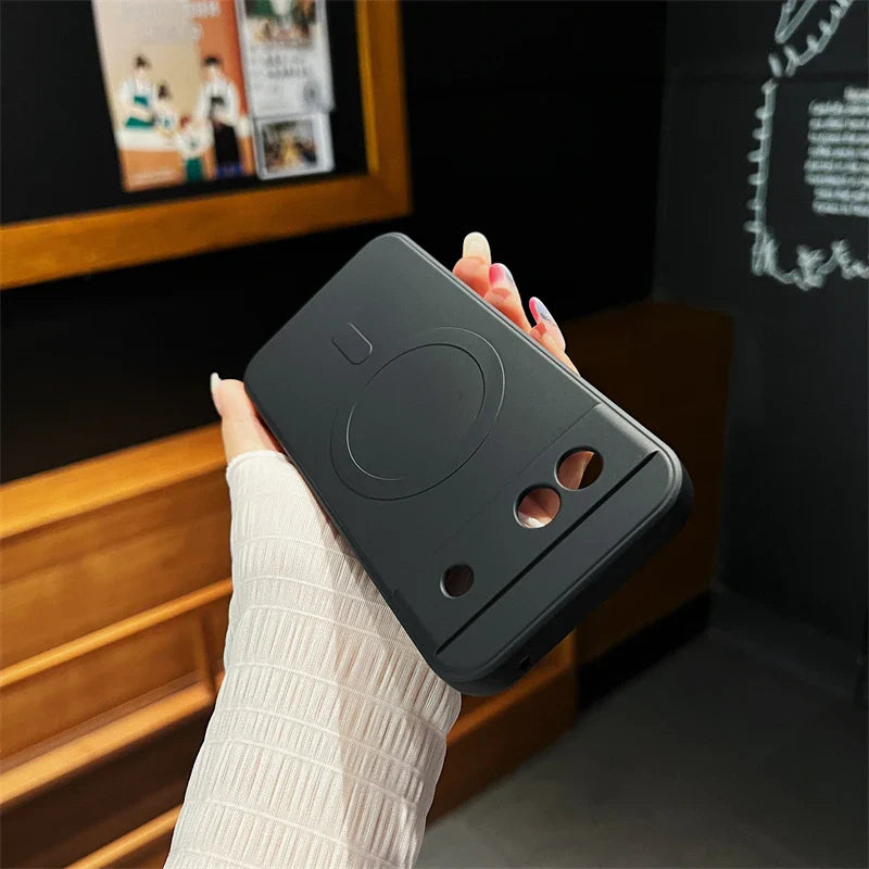 Black smartphone case with a cute bear-like design embossed on the back.