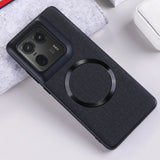 Black smartphone case with a textured back and a circular magnetic ring.