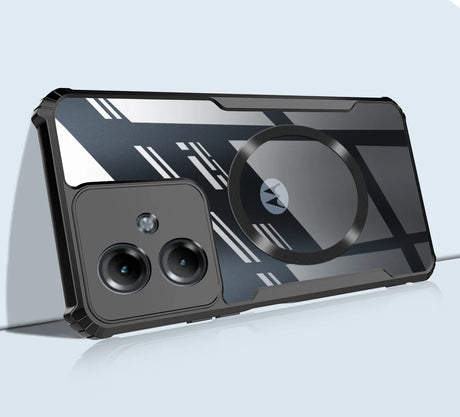 Black smartphone with dual-lens camera and MagSafe ring.
