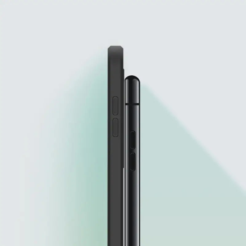 the back of a black smartphone with a green background