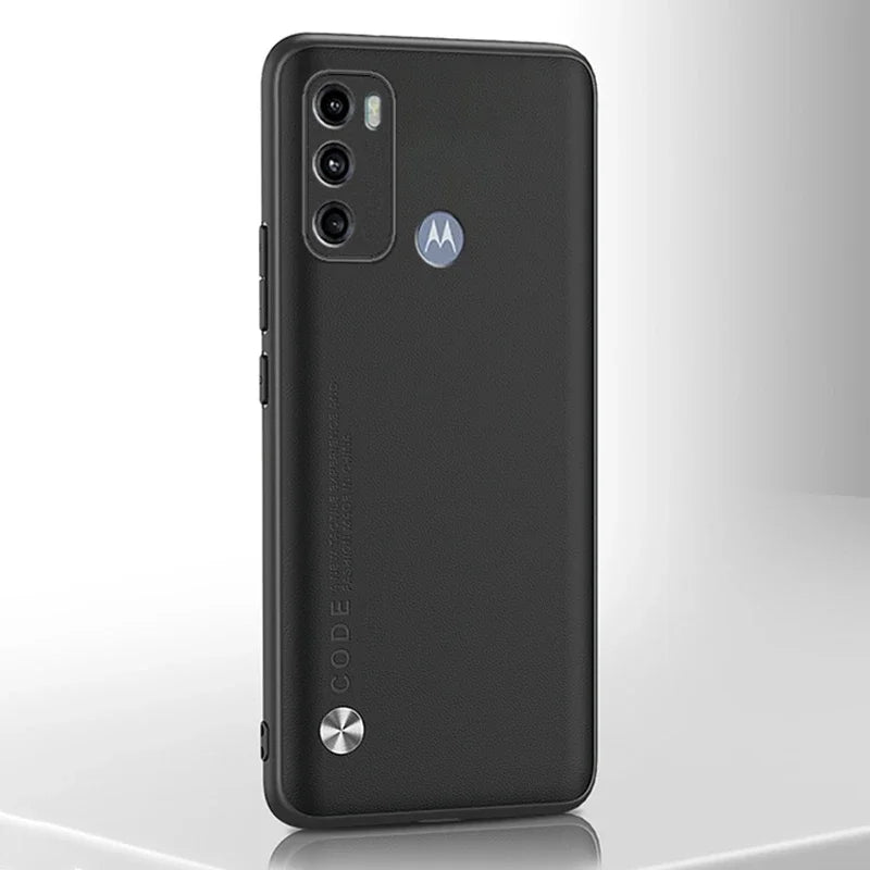 Black smartphone with a triple-lens camera system and a circular button on the lower back.