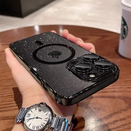Black speckled phone case.
