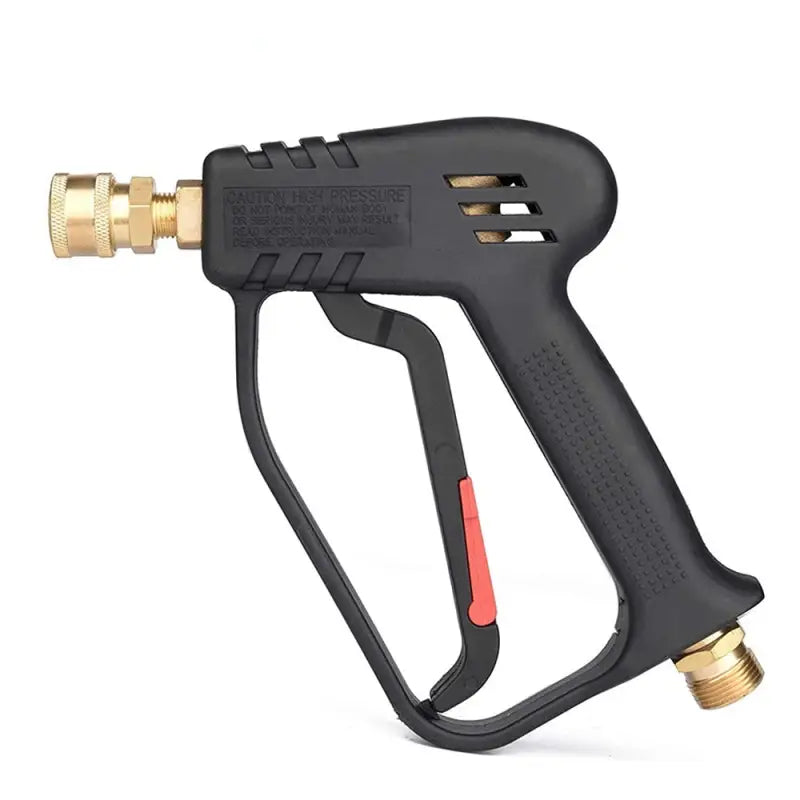 the black and gold spray gun is shown on a white background