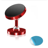 a red and black table top with a blue circle