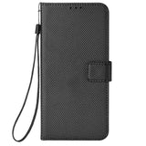 Black textured phone wallet case with a wrist strap and magnetic closure.
