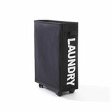 the black laundry bag with white lettering
