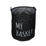 a black trash bag with the words’my basket’written on it