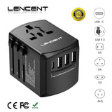 a black travel adapter with three usb ports and a usb cable