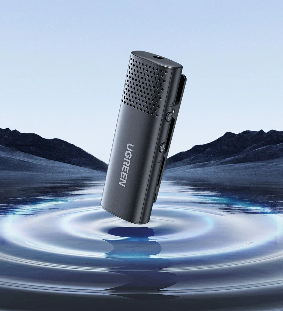 Black UGREEN clip-on microphone.