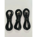 A black usb cable with a white cord