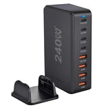 A black usb charger with a charging station