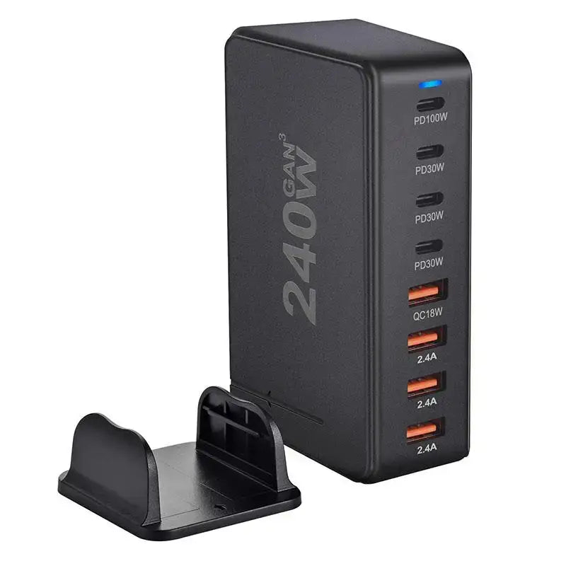 a black usb charger with a charging station