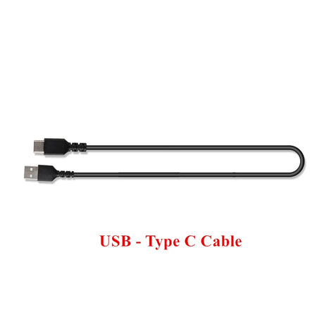 Black USB to USB-C cable with text label underneath.