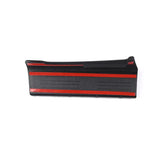 a black and red leather wallet with a red stripe