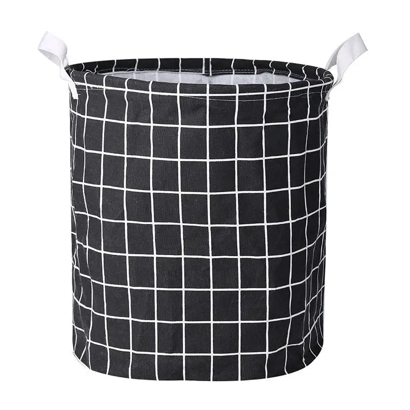 the black and white grid laundry basket