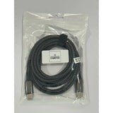 A black and white cable with a white label