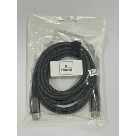 A black and white cable with a white label