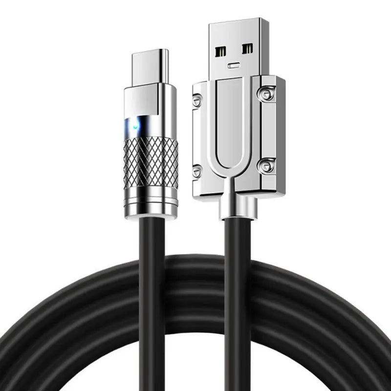 a black and white cable with a silver connector