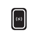 a black and white icon of a button with a lightning