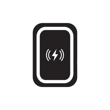 a black and white icon of a button with a lightning