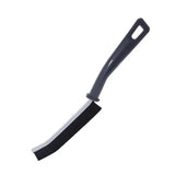 a black and white knife with a black handle