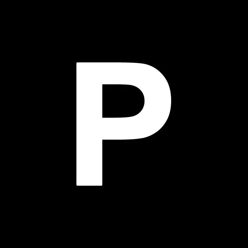 a black and white logo with the letter p