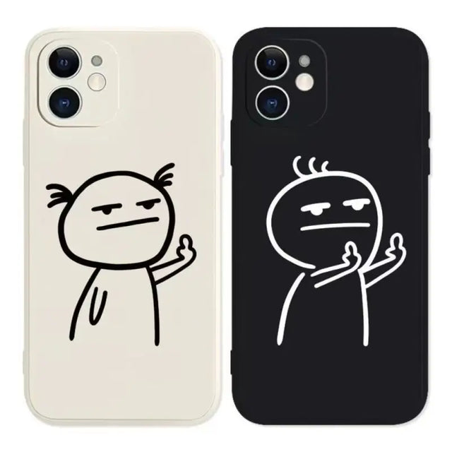 two cases with a cartoon drawing on them