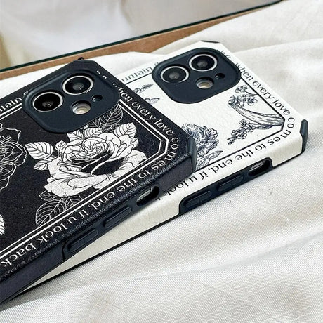 a black and white phone case with a flower design