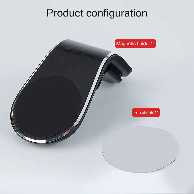 a black and white phone holder with a circular mirror