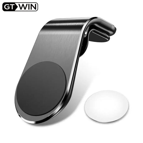 a black phone holder with a white button