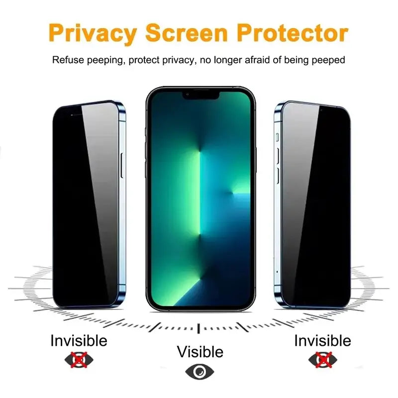 the front and back of a black and white phone with a privacy screen protector