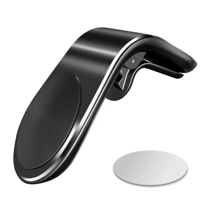 a black and white phone stand with a white base