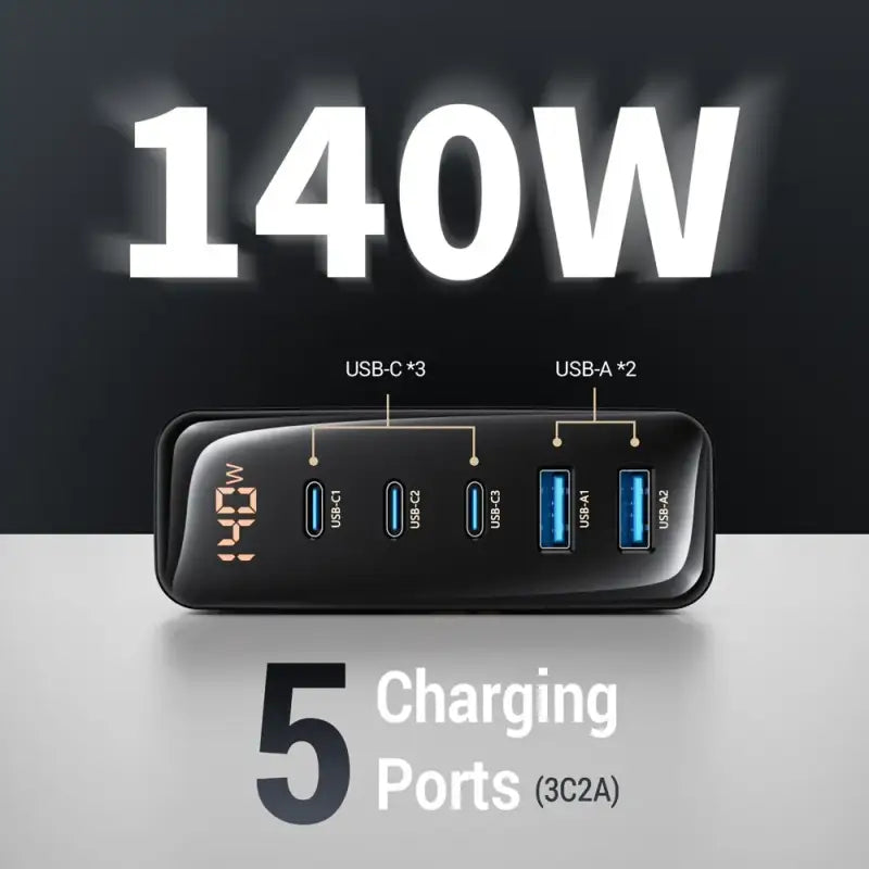 A black and white photo of a power strip with the text,’charge pro ’