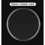 a black and white photo of a round object with the words nano rubber pad