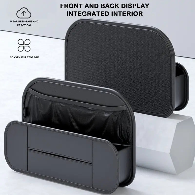 the front and back of a black and white toilet bag