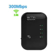 A black wifi repeater with a green light on top