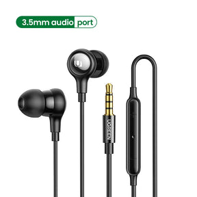 Black wired earphones with 3.5mm audio jack.