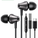 Black wired USB-C earbuds.