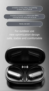 Black wireless earbuds in an open charging case.