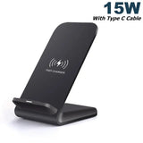 a black wireless phone stand with the text, `’’