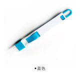 a pen with a blue tip on a white background