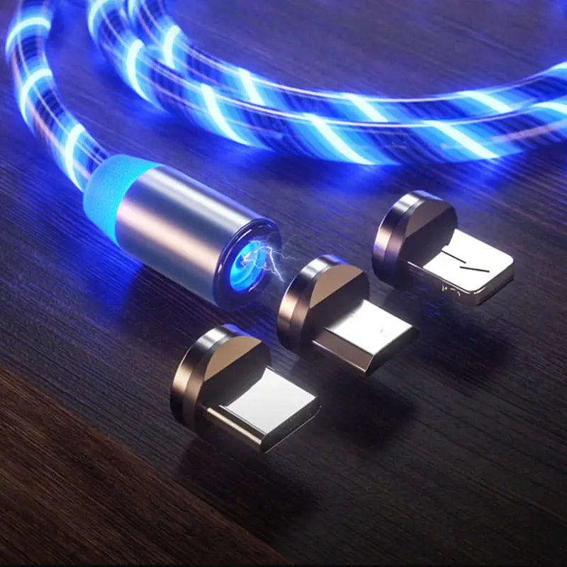 a usb cable with blue light