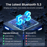 Glowing blue 3D numbers ’5.3’’ on a computer chip representing Bluetooth technology.