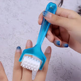 a person holding a toothbrush with a tooth brush