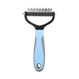 a blue and black comb with a black handle